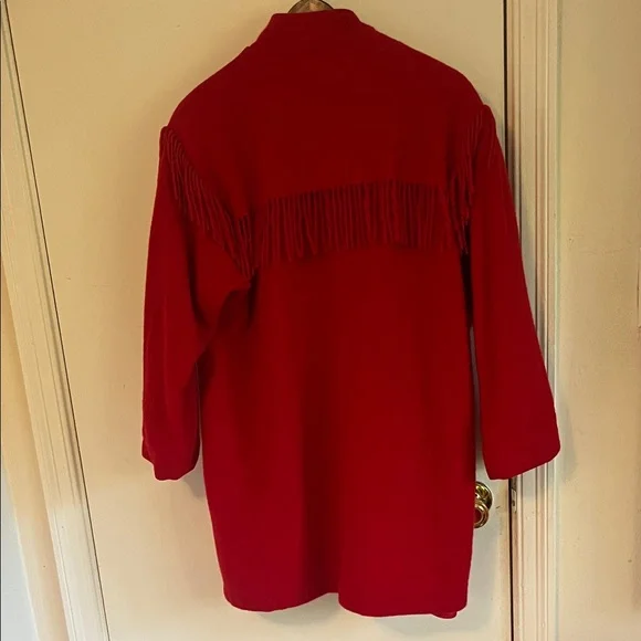 Woolrich Vibrant Red 100% Wool Tassel Fringe Coat - Picture 5 of 6